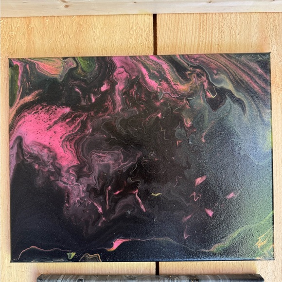Dynamic Pink and Black Fluid Painting Art